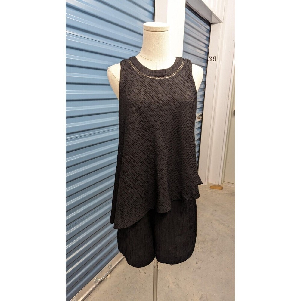 Anthropologie Elevenses‎ Textured Sleeveless Faux Angled Ruffle Top Romper Small